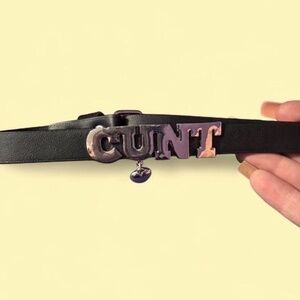 Y2K Statement Belt Black Faux Leather Silver Letter Buckle